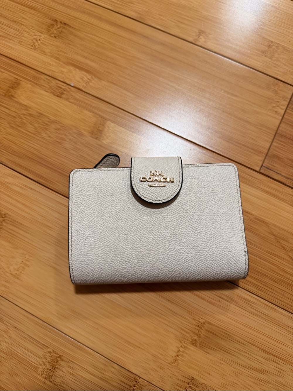 Coach Pebbled Leather Small Wallet in Cream with Gold Logo
